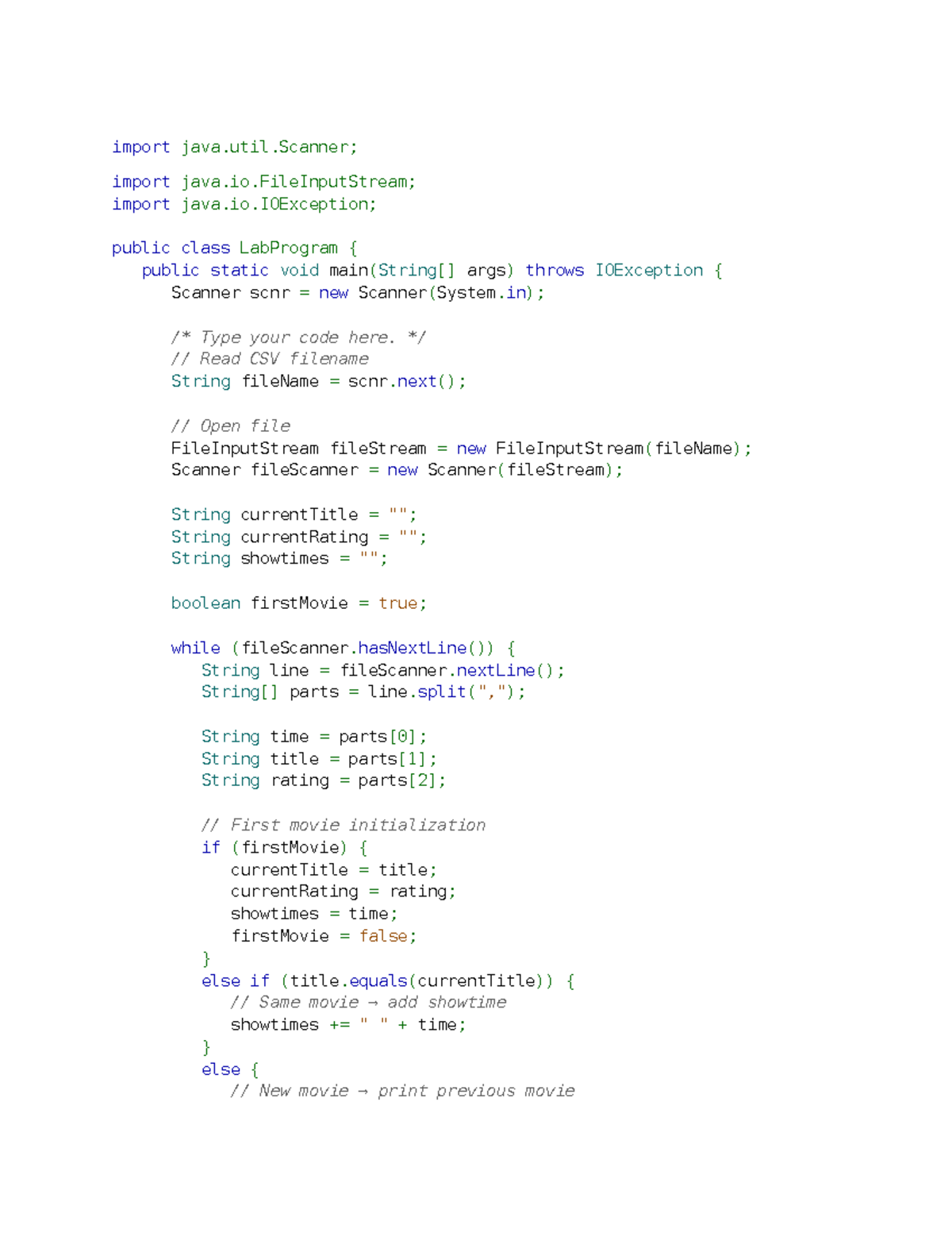 6.21 LAB: Movie Show Time Display Code Implementation - Studocu