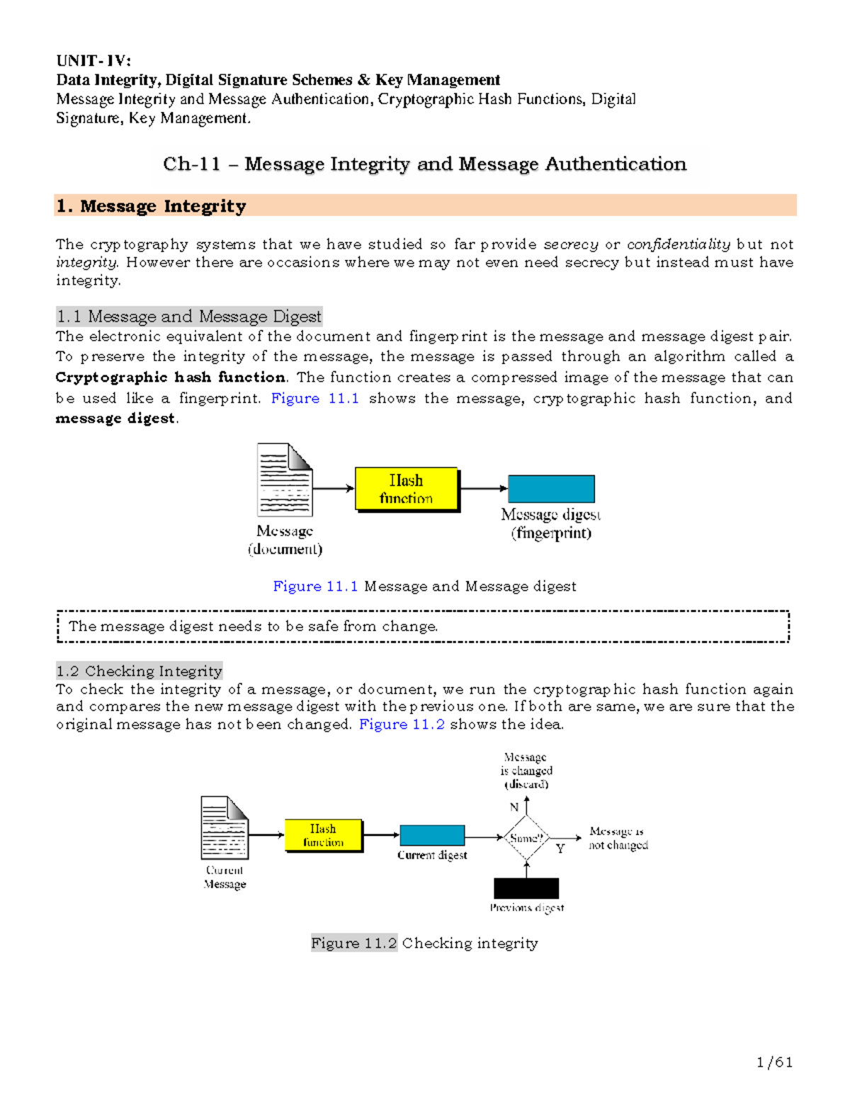 CNS U - 4 - Cns - UNIT- IV: Data Integrity, Digital Signature Schemes ...