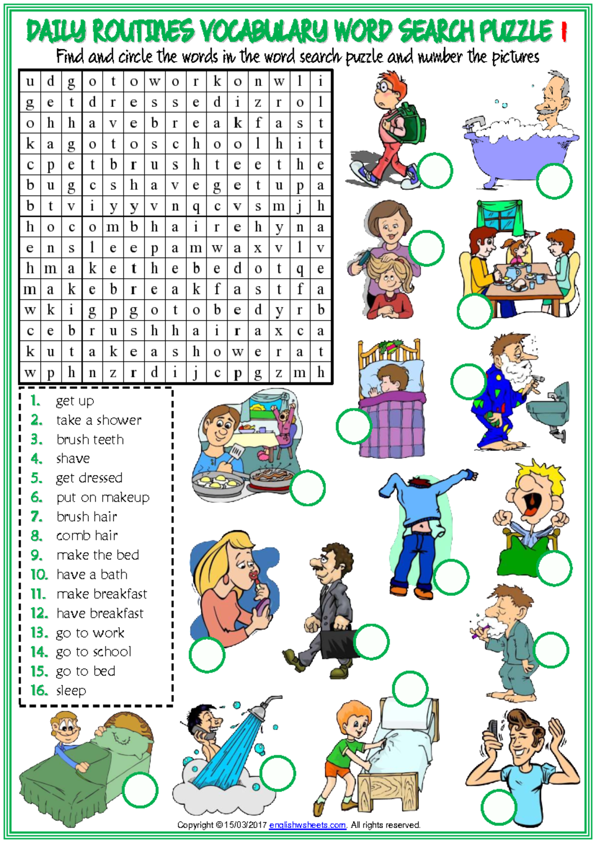 DAILY ROUTINES ESL WORD SEARCH PUZZLE WORKSHEETS 1 & 2 - Studocu