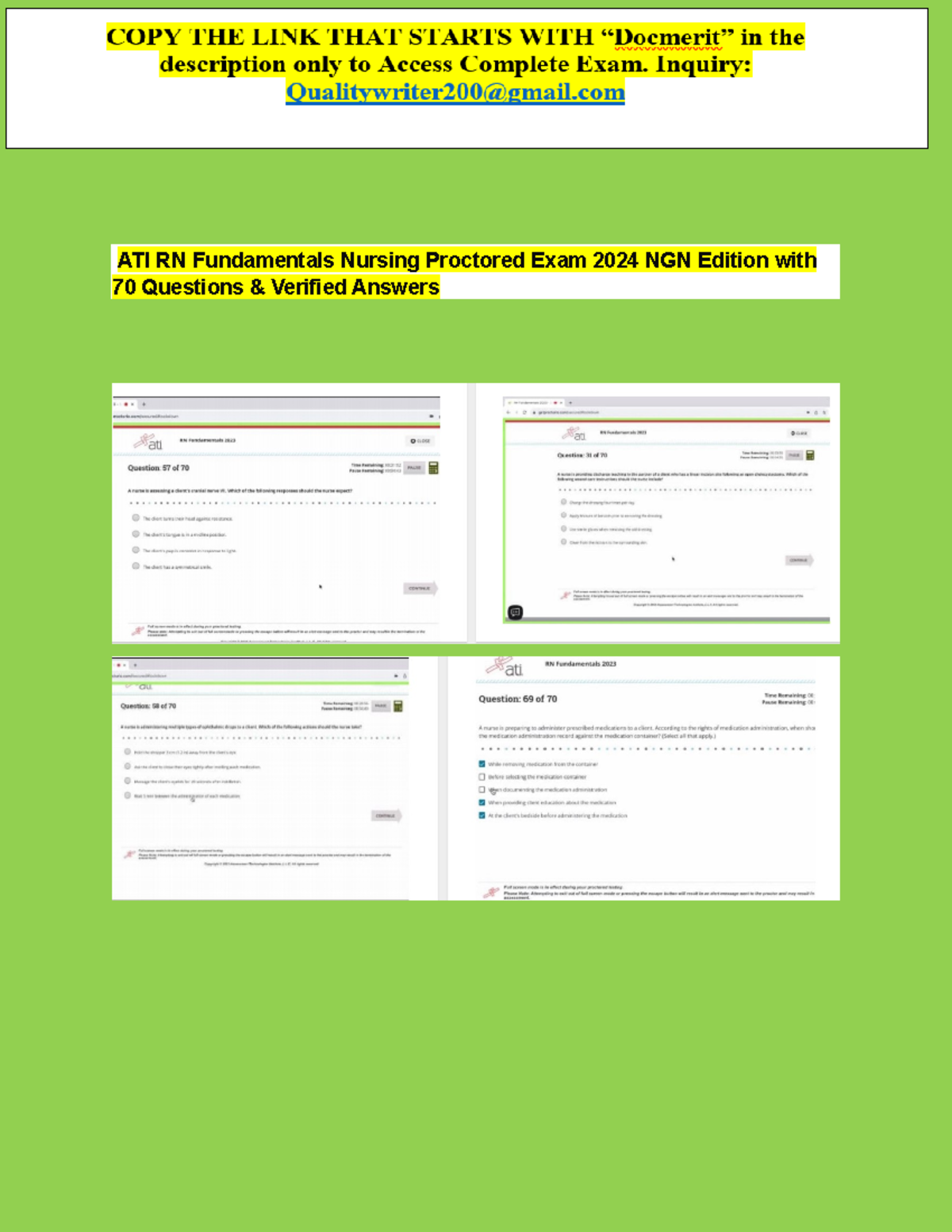 ATI RN 2023-2025 Fundamentals Proctored NGN Exam (70 Questions ...