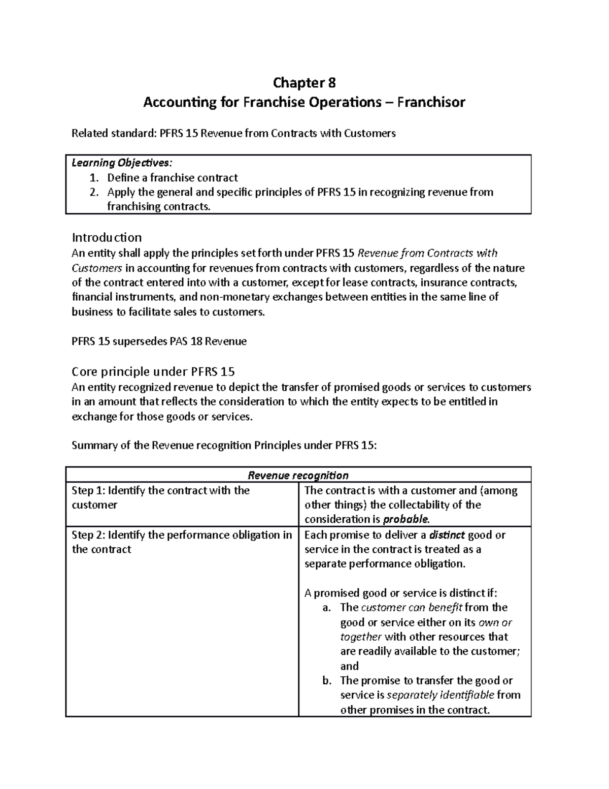 Chapter 8: Accounting for Franchise Operations - Franchisor Insights - Document Preview