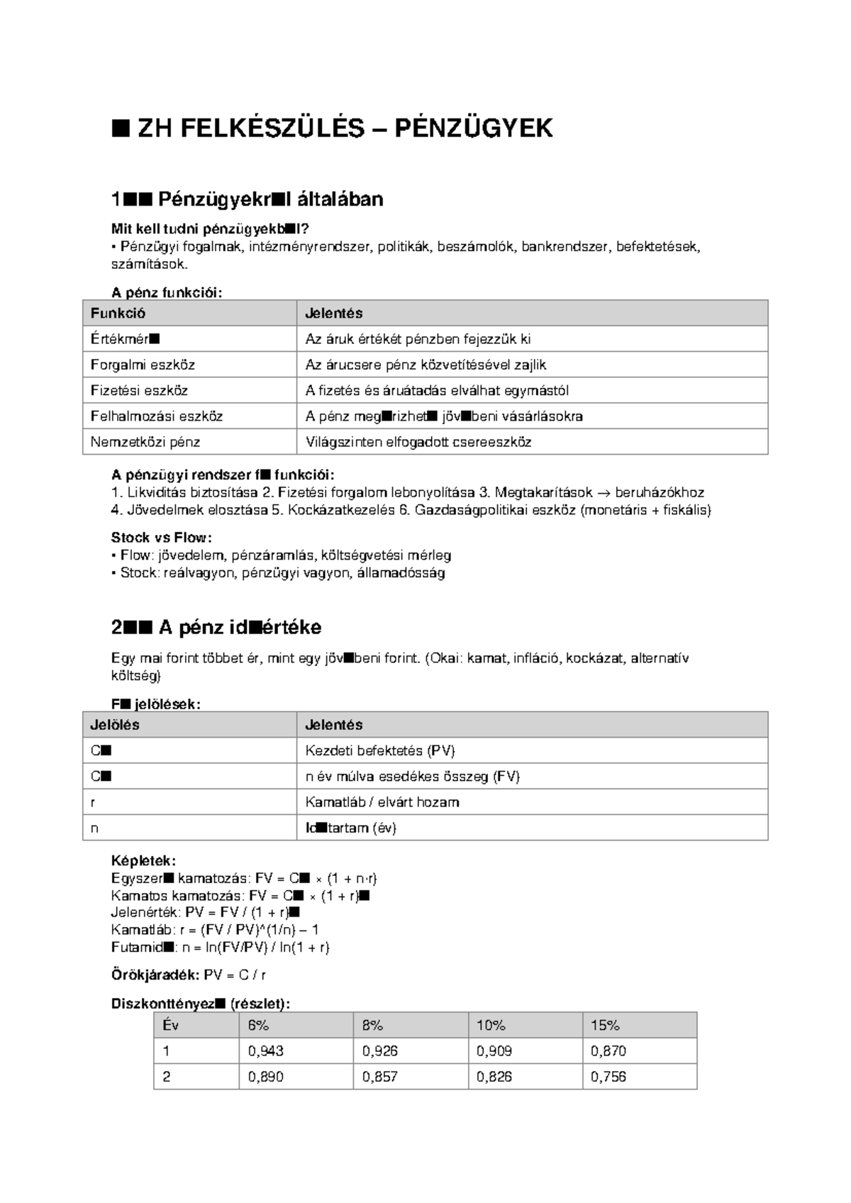 Pénzügyi Kalkulációk - Jegyzetek és Tesztmegoldások (Pénz 101) - Studocu