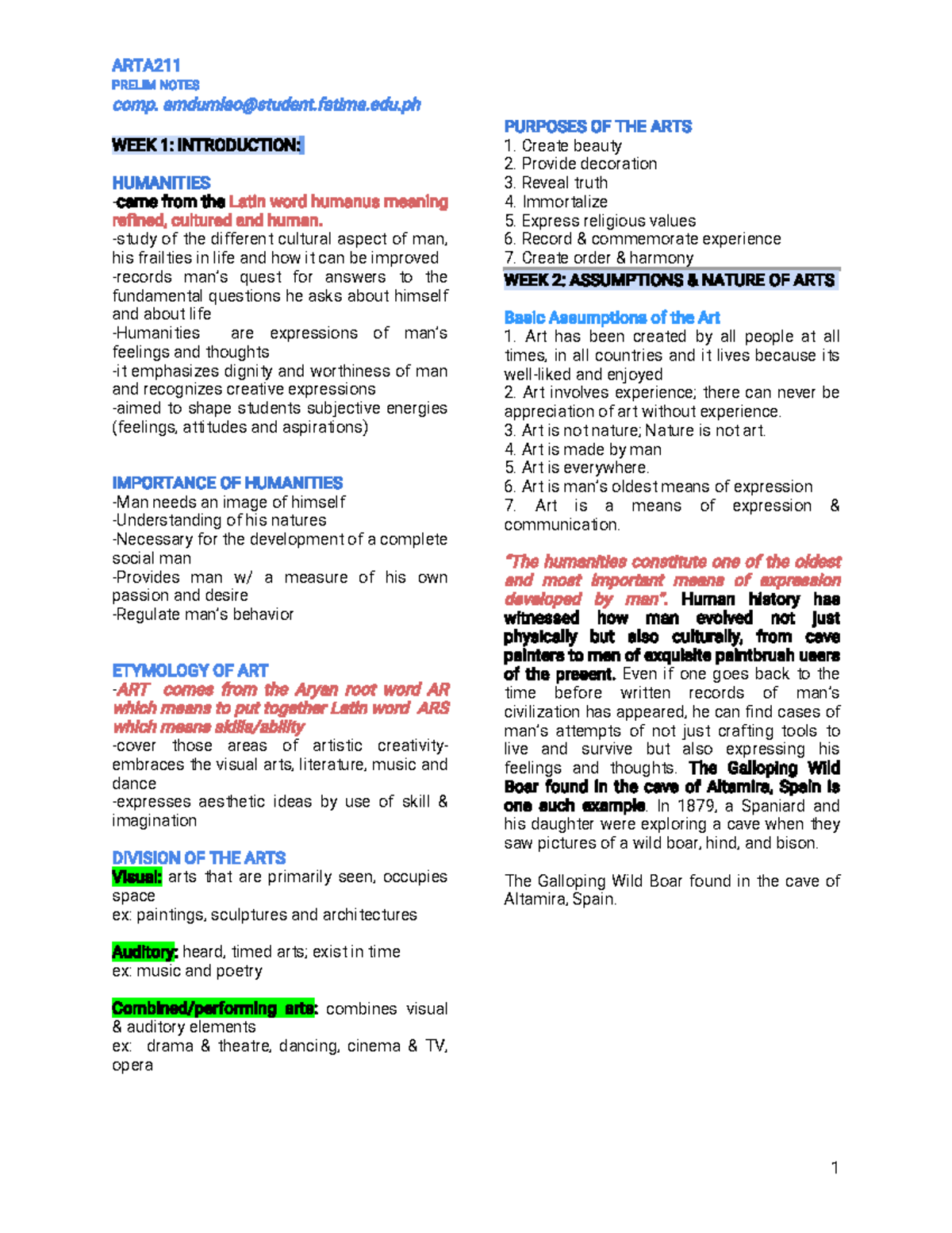 ARTA211 Prelim Notes: Exploring Humanities and Arts Concepts - Studocu