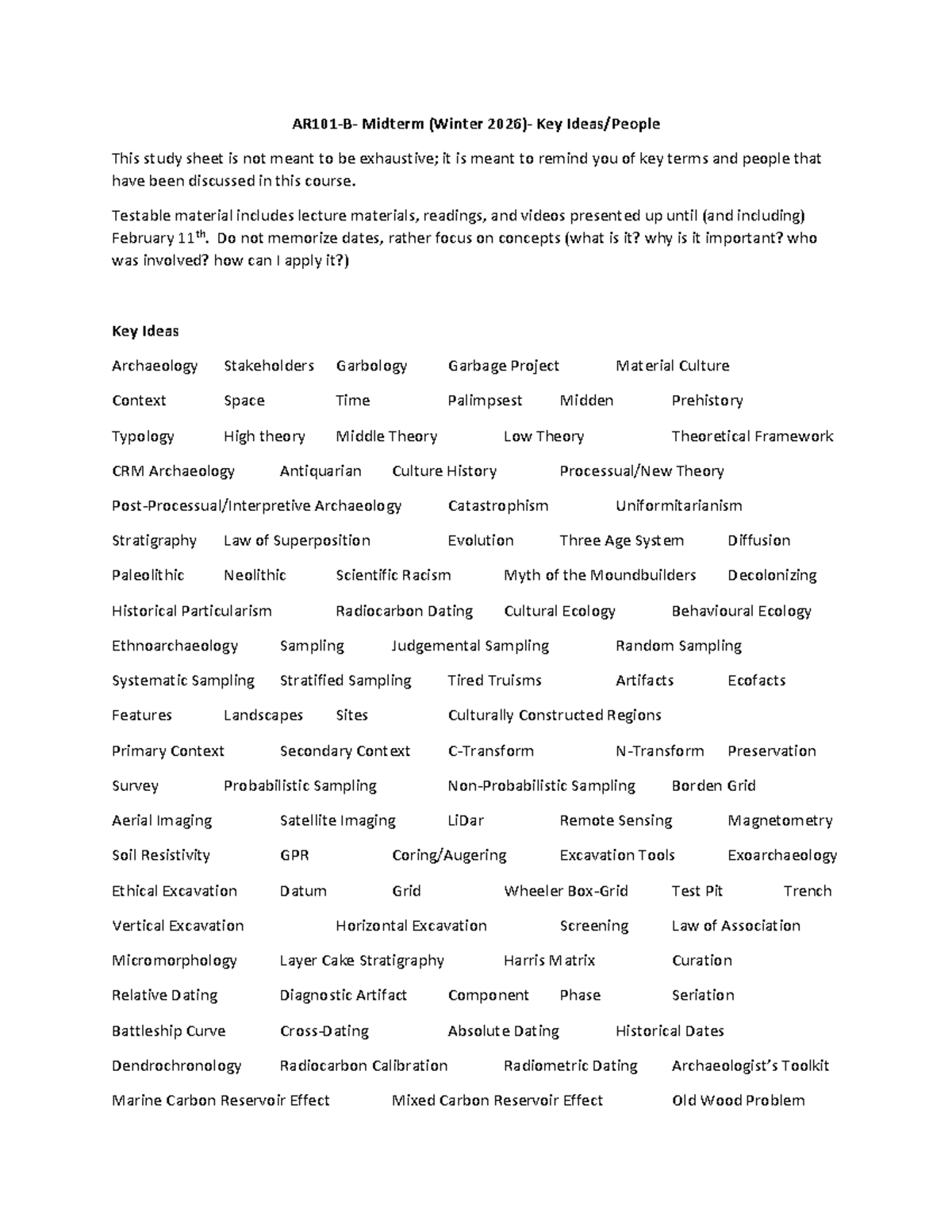 Midterm Study Sheet: Key Terms & Concepts in Archaeology - Studocu