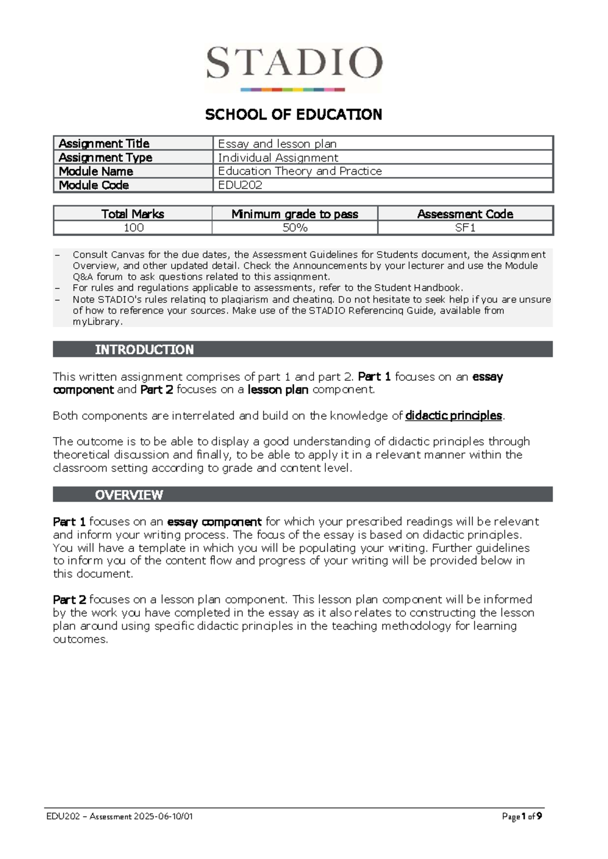 EDU202 Essay Lesson Plan Understanding Didactic Principles Studocu