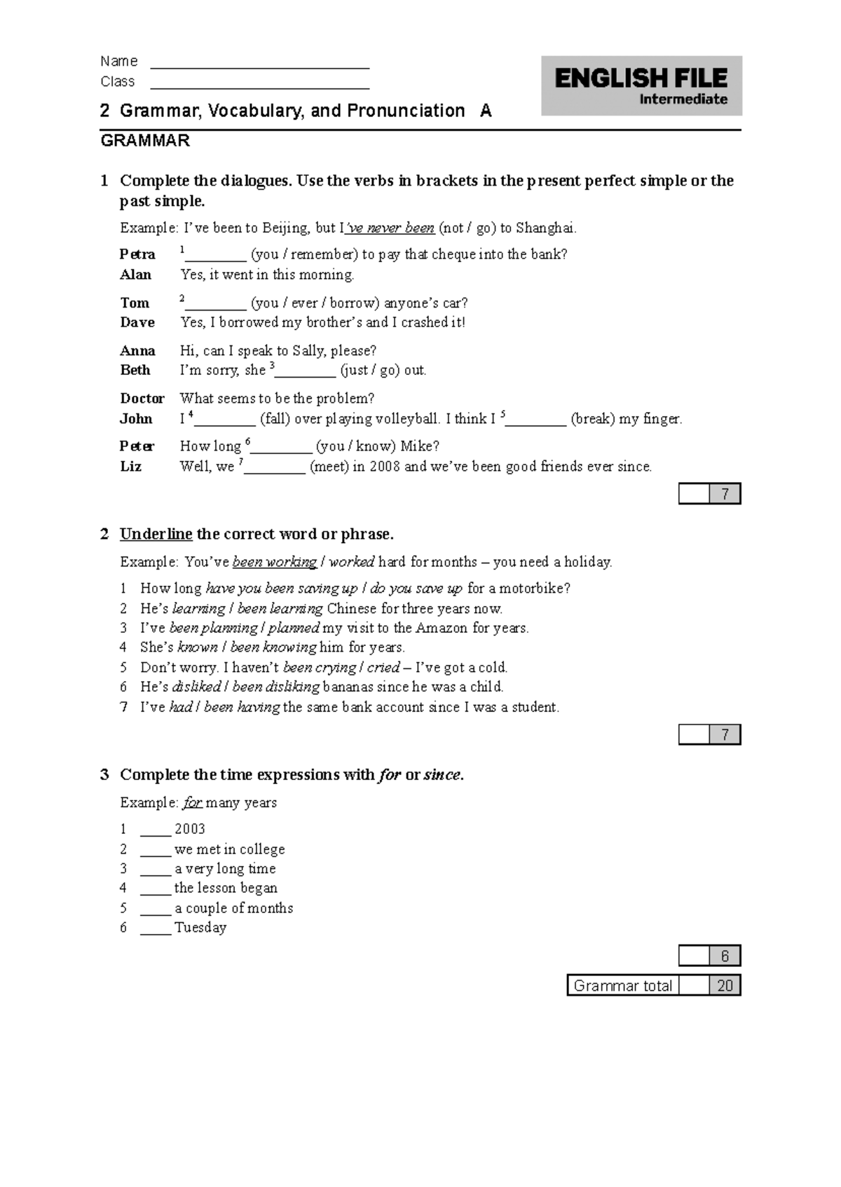 EIC 3 Practice exercises Unit 2 - Class ____________________________ 2 ...