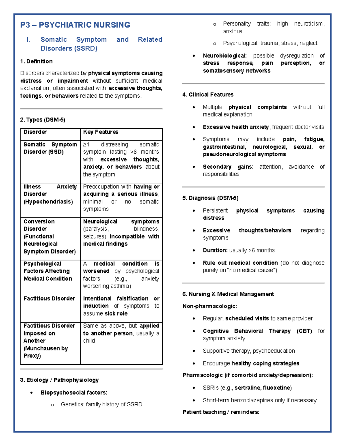 P3 PSYCHIATRIC NURSING I: Understanding Somatic Symptom & Dissociative ...