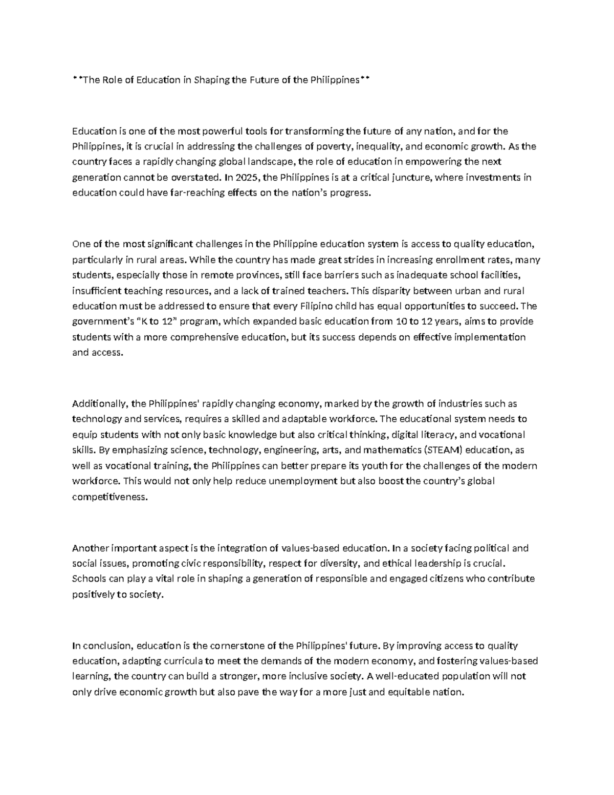 The Role of Education in Shaping the Future of the Philippines - As the ...