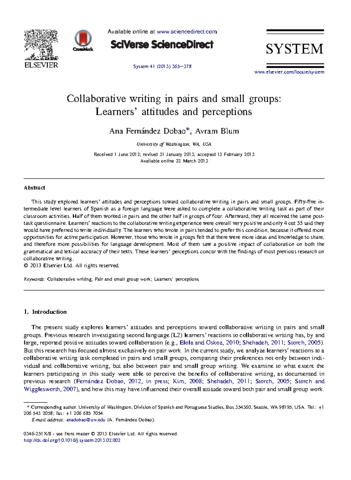 Collaborative Writing in Spanish: Attitudes & Perceptions (SPAN 201 ...