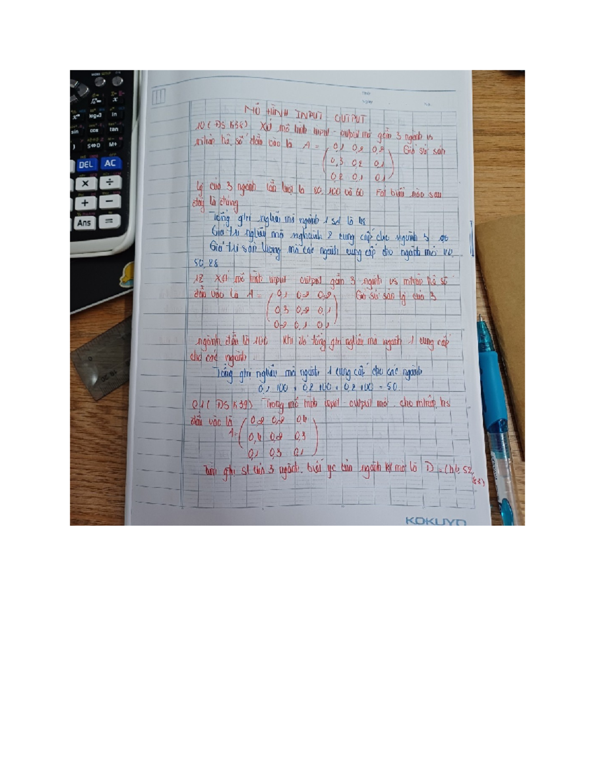 MÔ HÌNH Input- Output - toán cao cấp - Thu Ngay No. No HINH INPUT ...