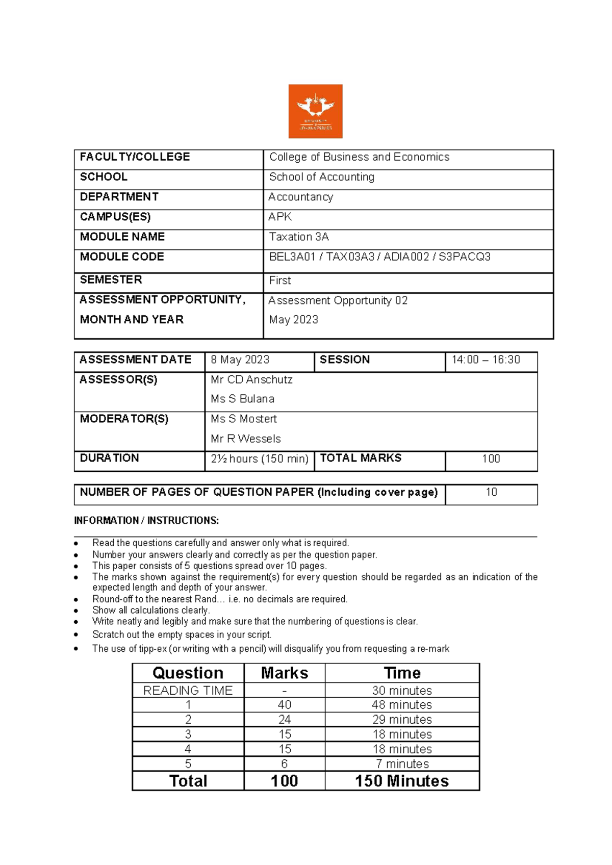 TAX3A AO2 2023: Taxation Assessment Paper for Willow Patio Furniture ...
