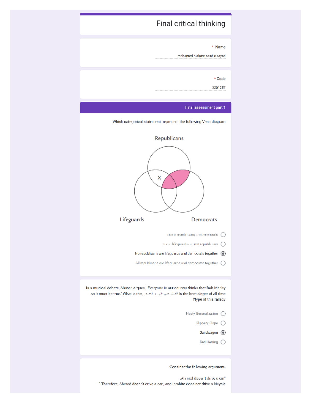Fall 2023 Final Assessment & 2nd Quiz on Critical Thinking - Studocu