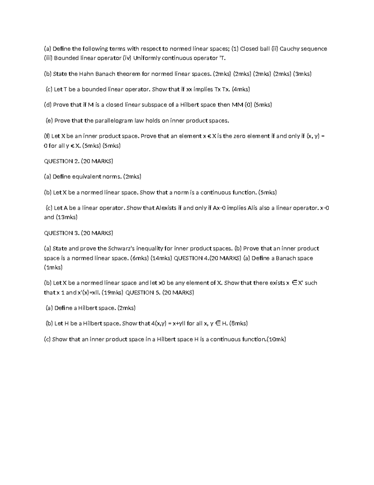 Normed Linear Spaces: Definitions, Theorems, and Properties (MATH 101 ...