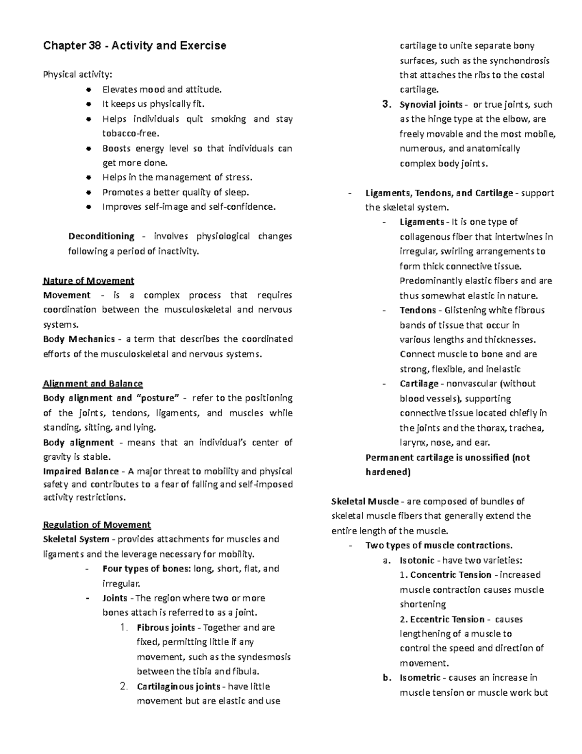 Exercise and Mobility - Chapter 38 - Activity and Exercise Physical ...