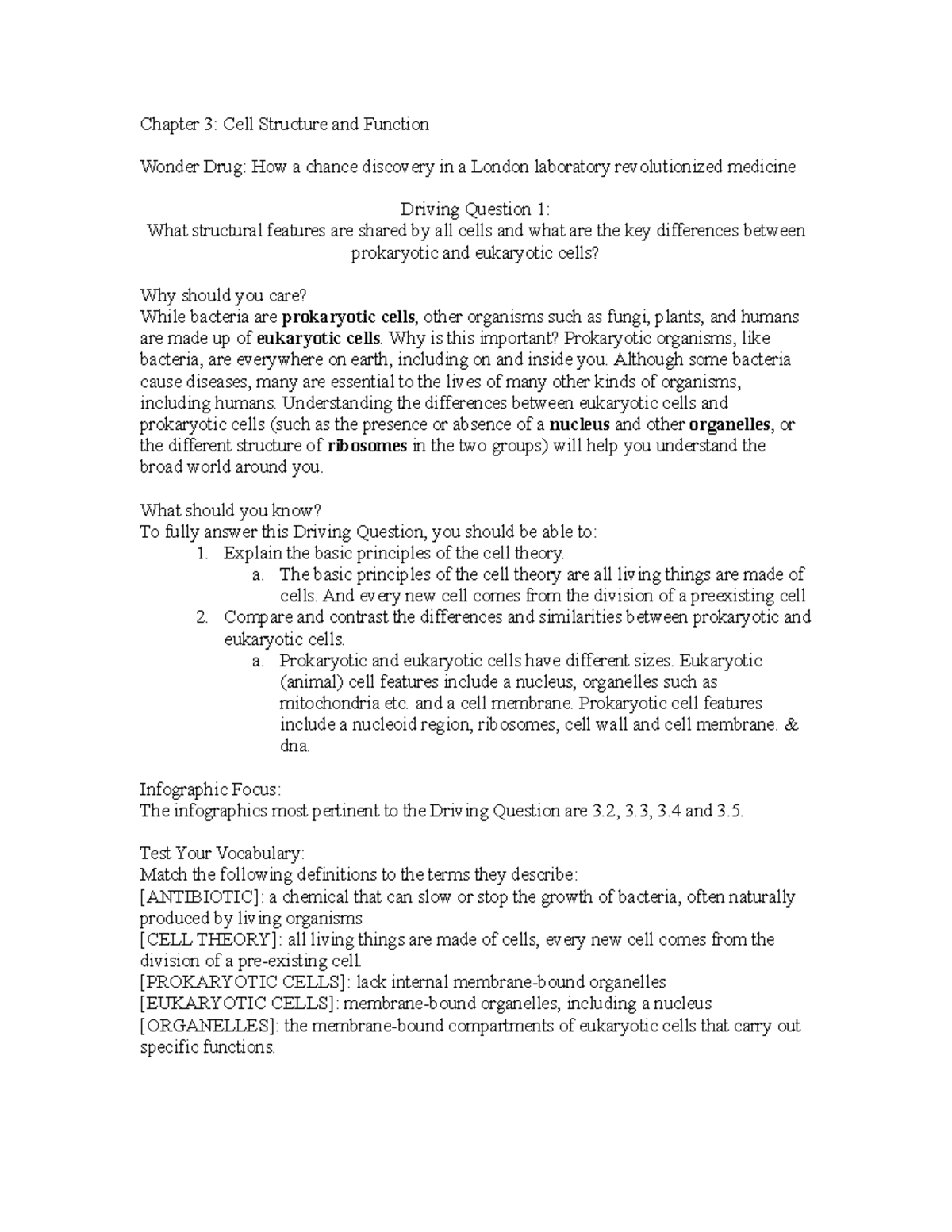 Chapter 3 Study Guide - Chapter 3: Cell Structure and Function Wonder ...