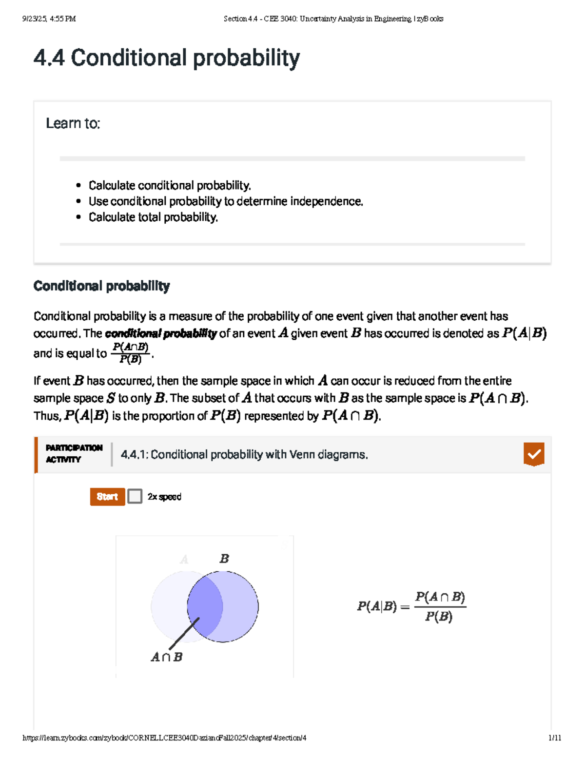 CEE 3040: Uncertainty Analysis - Section 4.4 Conditional Probability ...