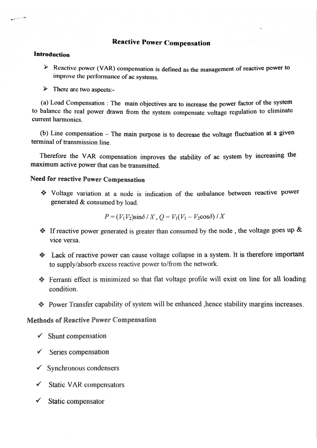 PSOC 5th Unit - Introduction to Reactive Power Compensation - Studocu