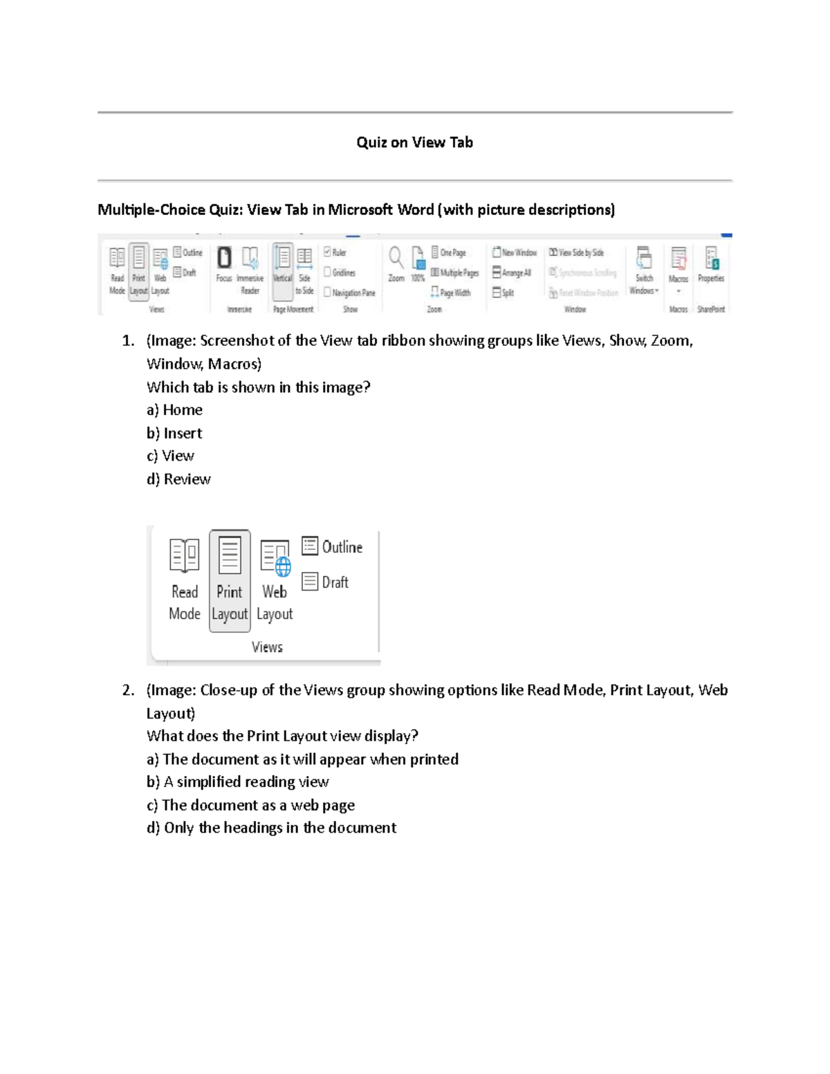 Quiz on View Tab: Microsoft Word Overview and Questions - Studocu