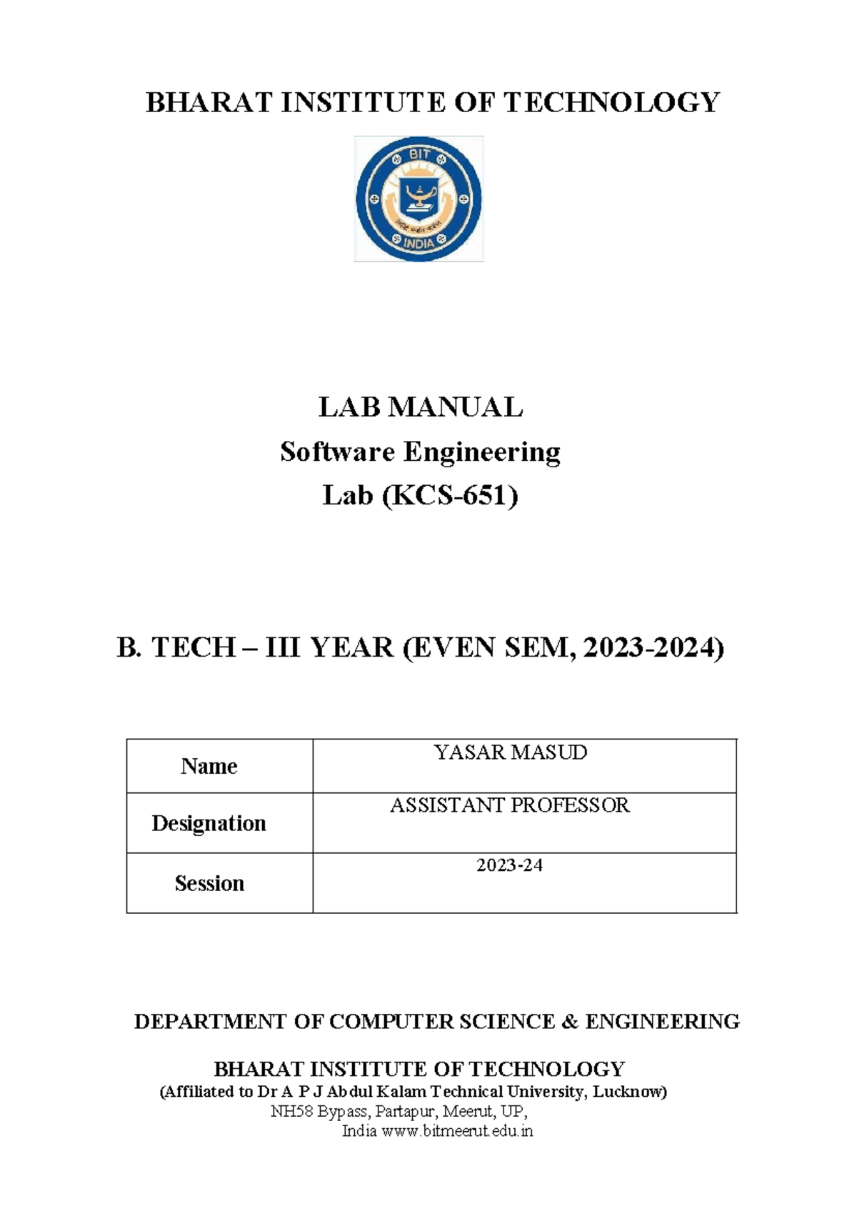 SE KCS-651 Lab Manual: Software Engineering Practical Guide - Studocu