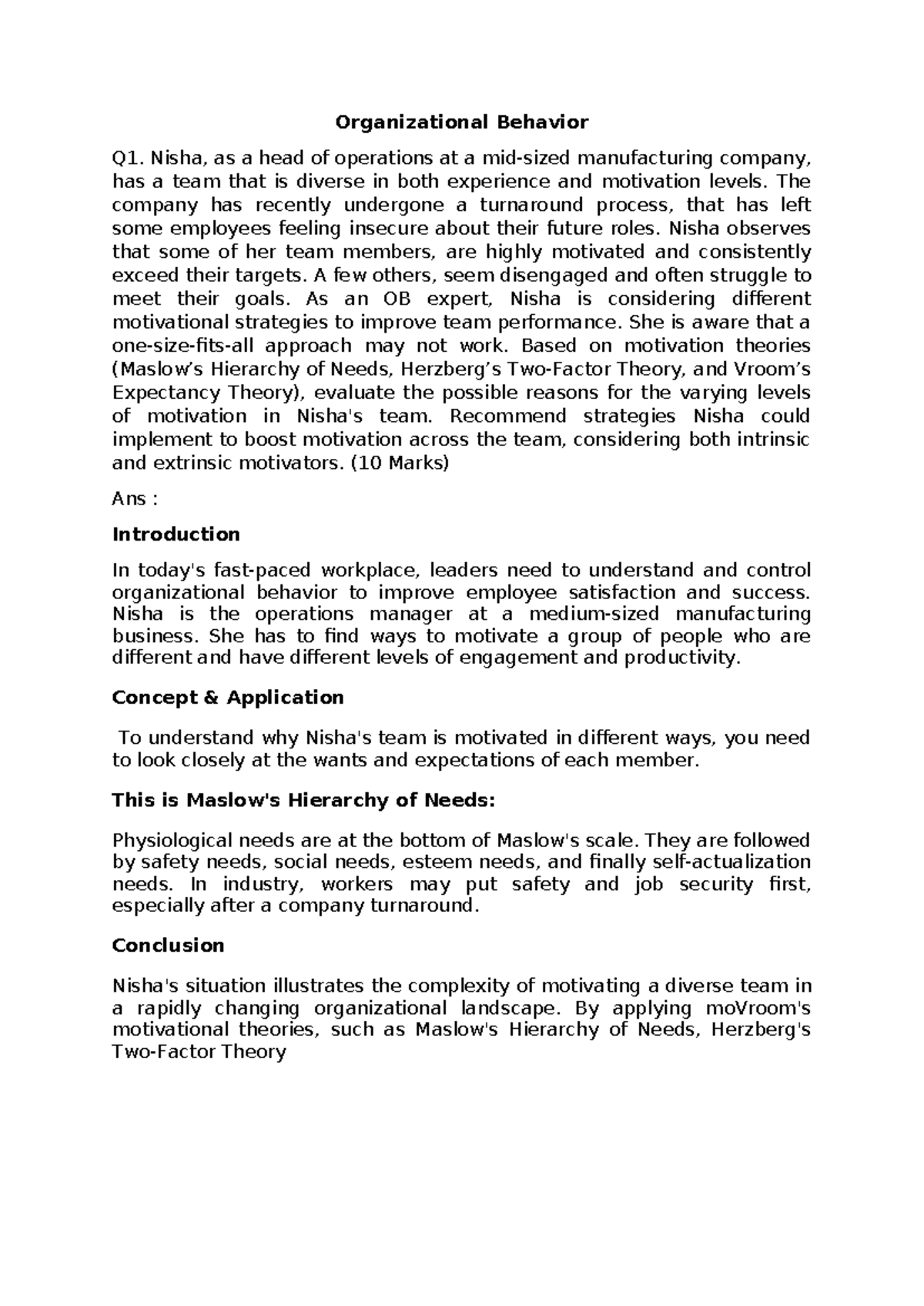 Nmims MBA 1st Sem Organizational Behavior Assignment - Motivation ...