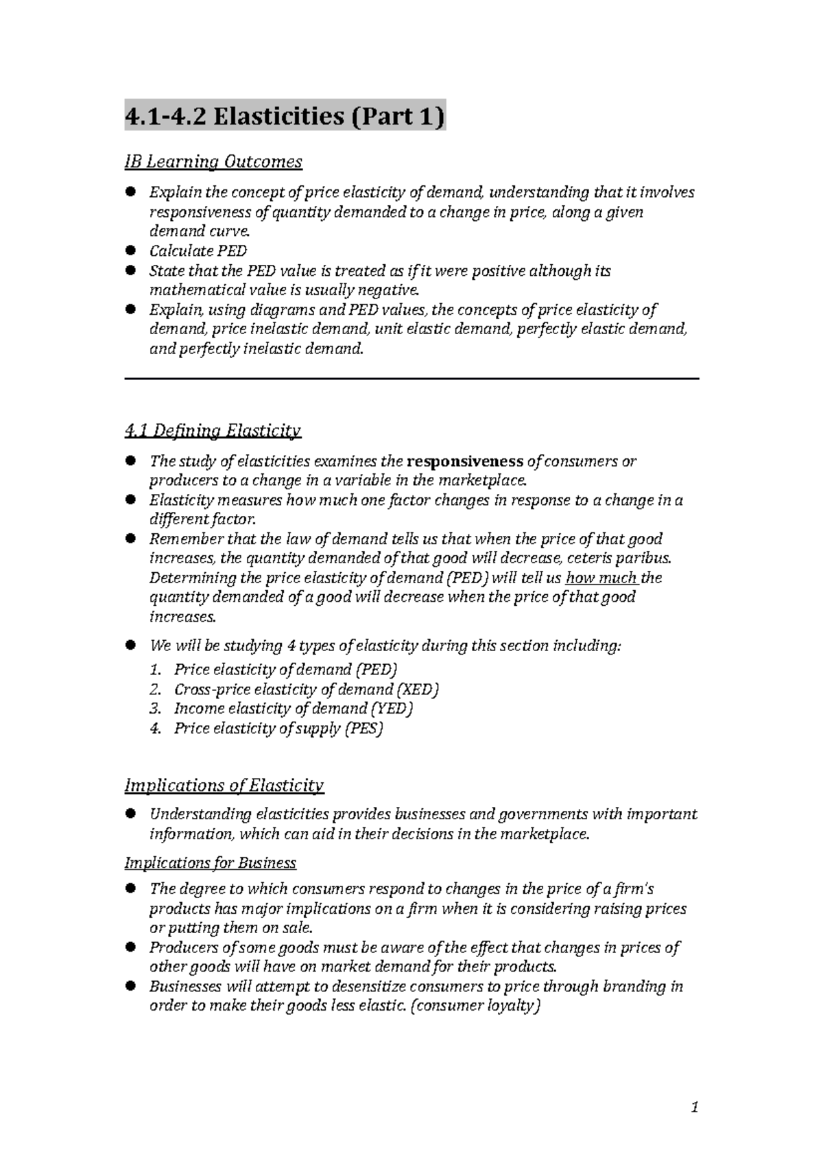 Elasticities (Part 1) - Key Concepts & Calculations Notes - Studocu