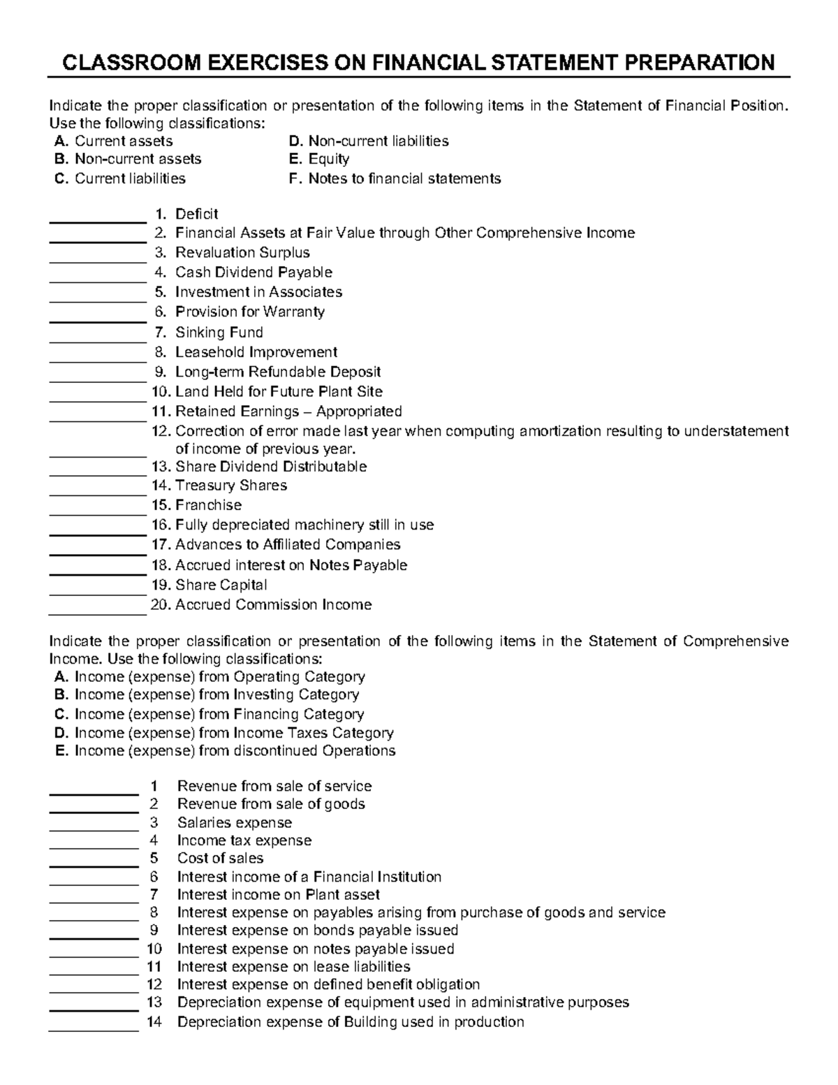 CLASSROOM EXERCISES ON FINANCIAL STATEMENT PREPARATION (Far5) - Studocu