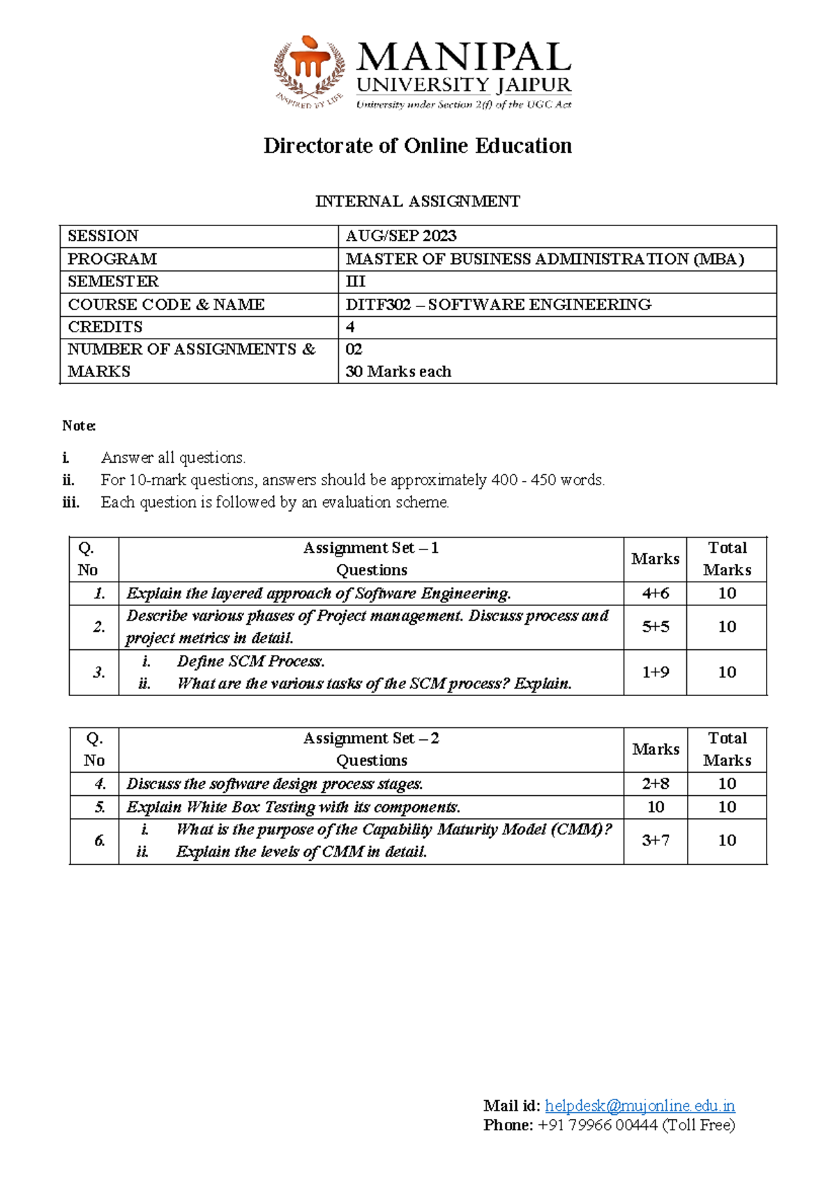 Assignment DITF302 MBA 3 Internal Assignments Set 1 & 2 AUG-SEP 23 ...