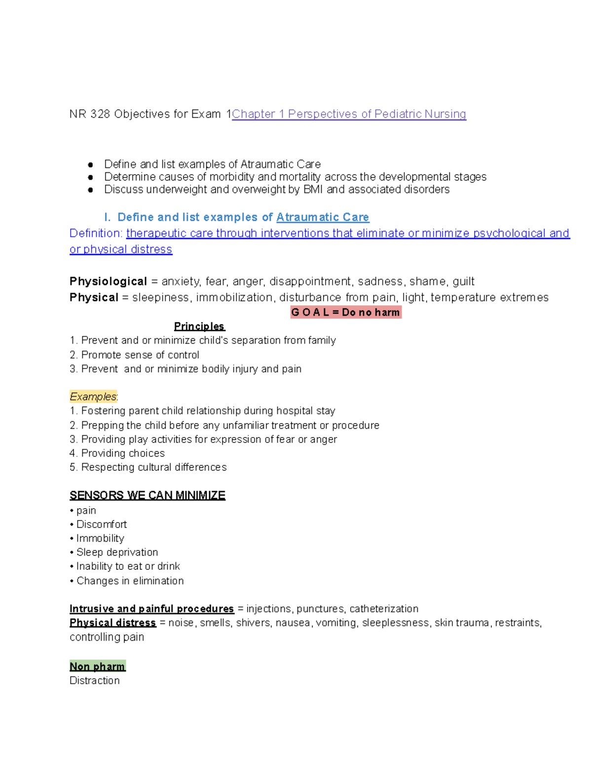 NR 328 Exam 1 Study Guide: Pediatric Nursing Objectives and Care - Studocu