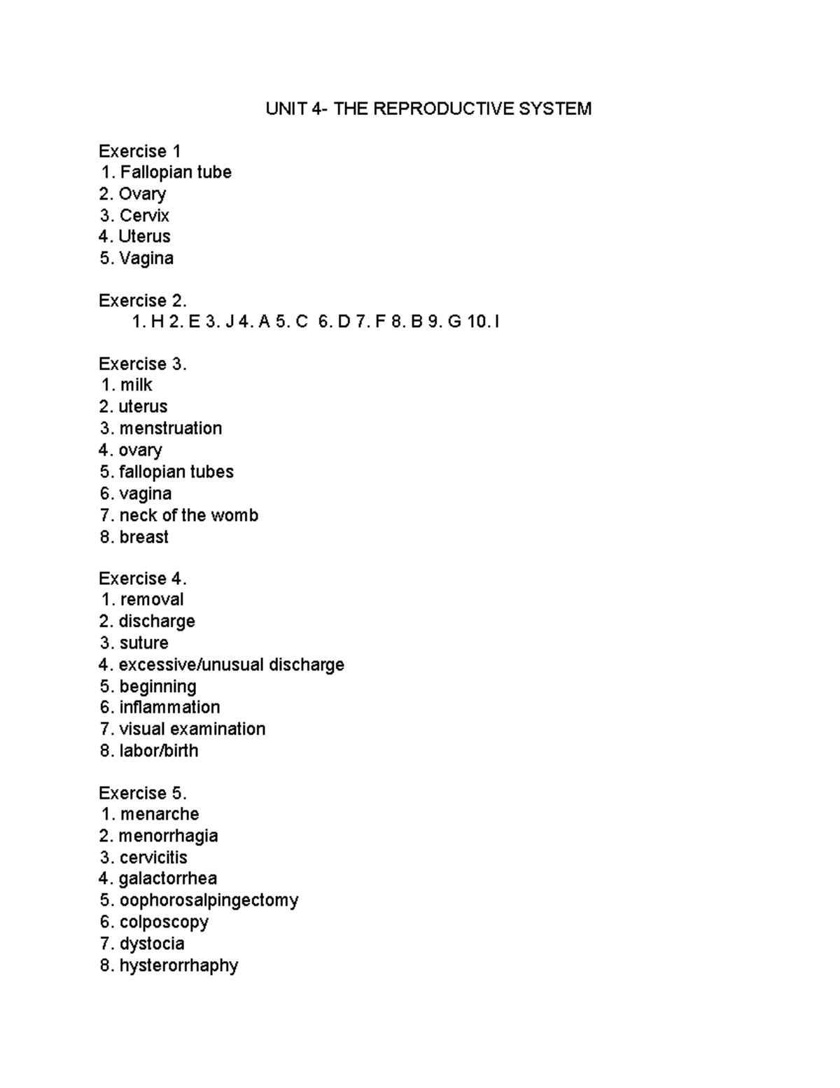 UNIT 4 - Reproductive System Study Guide and Exercises - Studocu