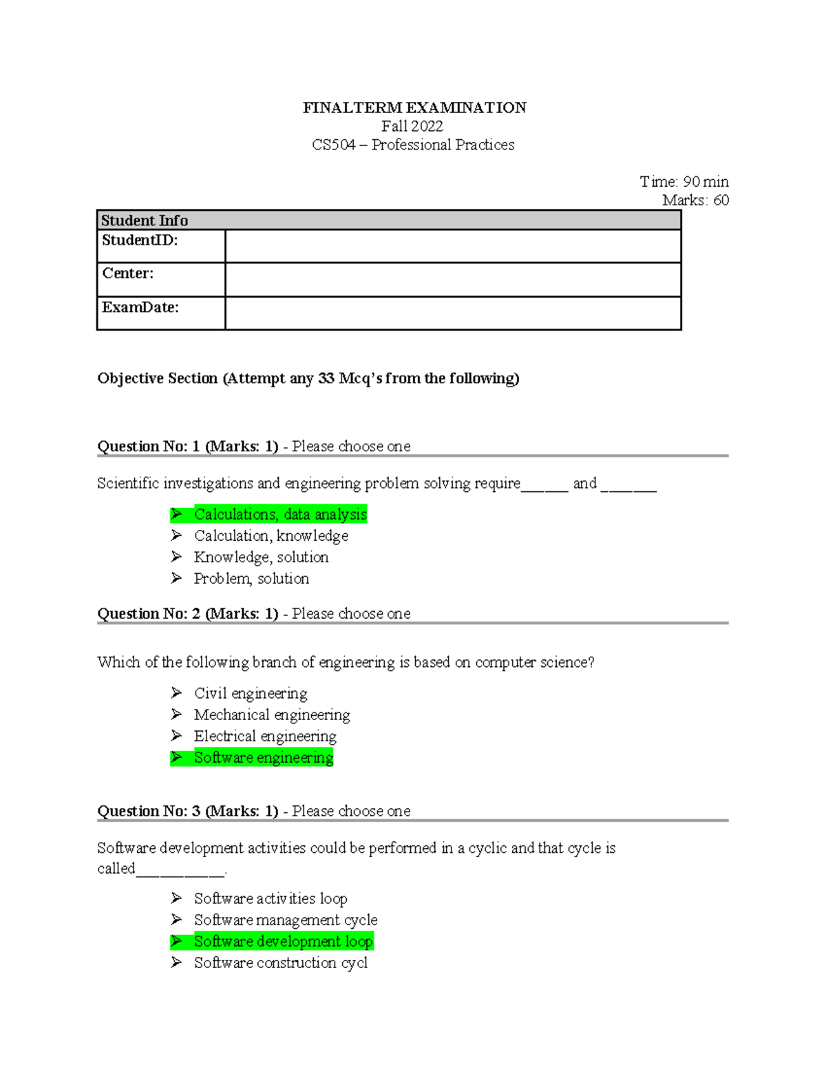 CS504 Final Term Exam Sample Paper - Fall 2022 - Studocu