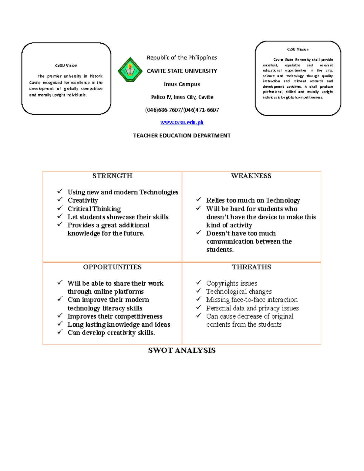 SWOT Analysis for Computer Science: Insights for Students - Studocu