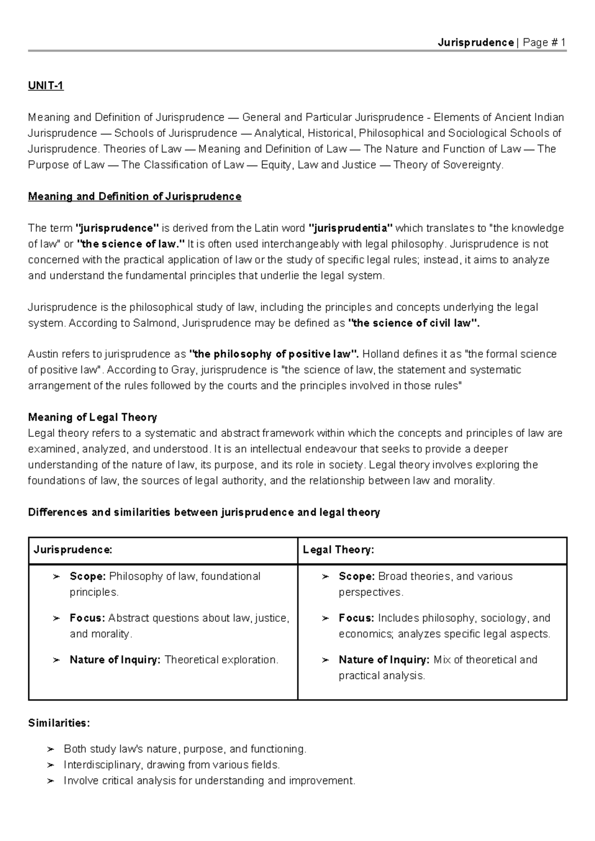 Jurisprudence (LAW101): Meaning, Definitions, and Key Theories - Studocu