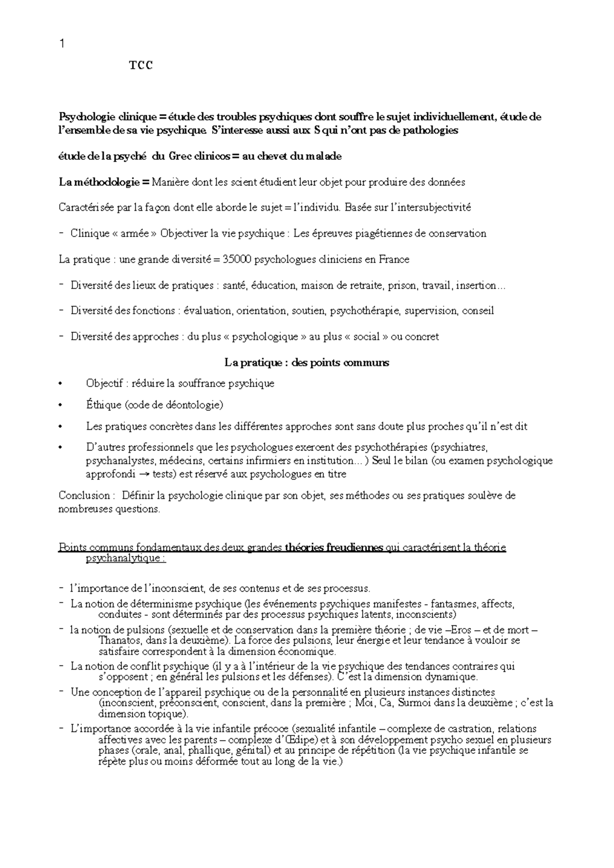 TCC CM L2 - note de cours - TCC Psychologie clinique = étude des ...