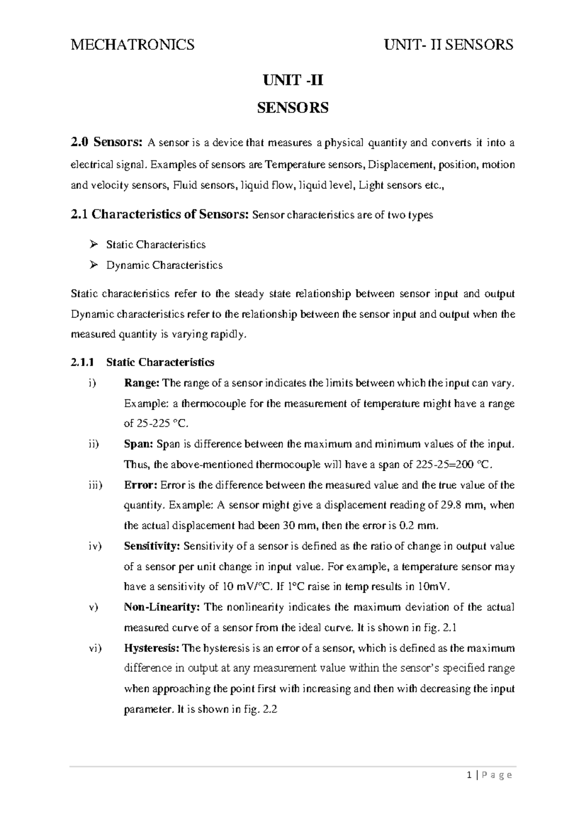 Mechatronics 101 - Sensors Part 1 Lecture Notes - Studocu