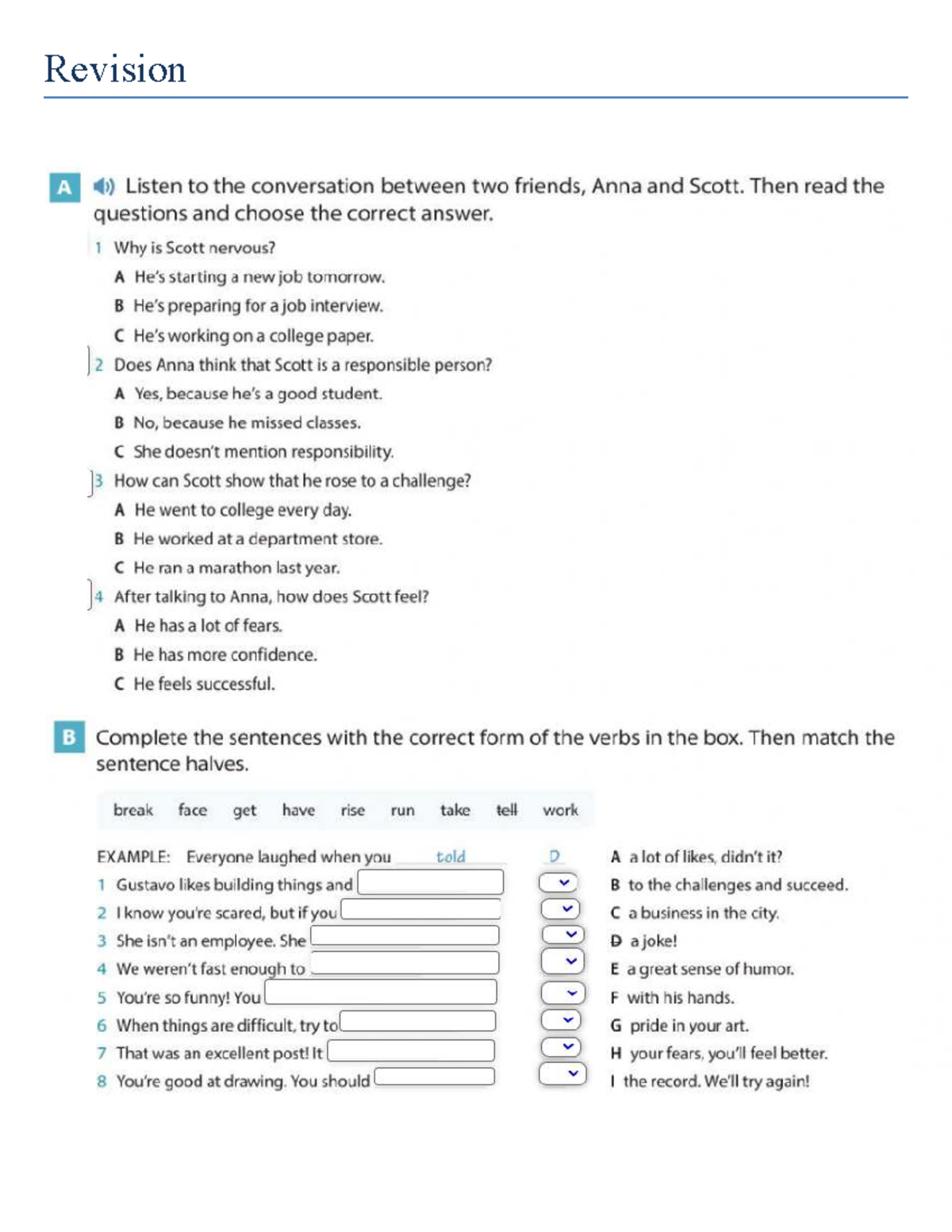 Evolve Level 4 Revision: Units 1 & 2 Listening and Grammar Exercises ...