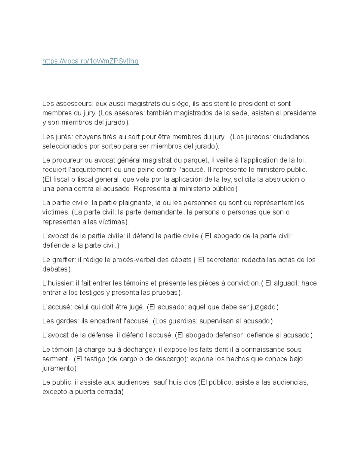 Tradución Jurídica Práctica II: Rôles et Fonctions au Tribunal - Studocu