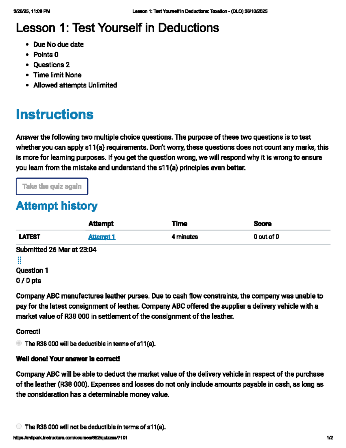 DLO Lesson 1: General Deductions Quiz - Test Your Knowledge - Studocu