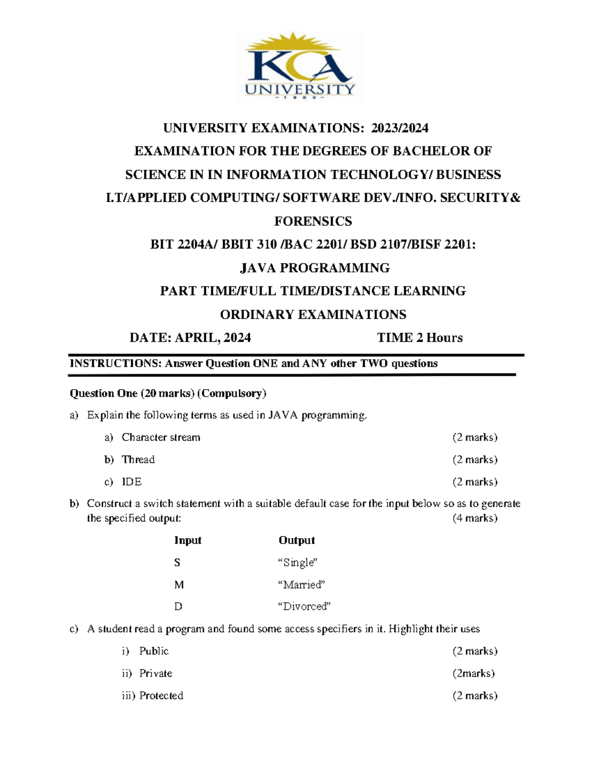 Java PP 4 - Essential Questions for JAVA Programming BIT 2204A Exam ...