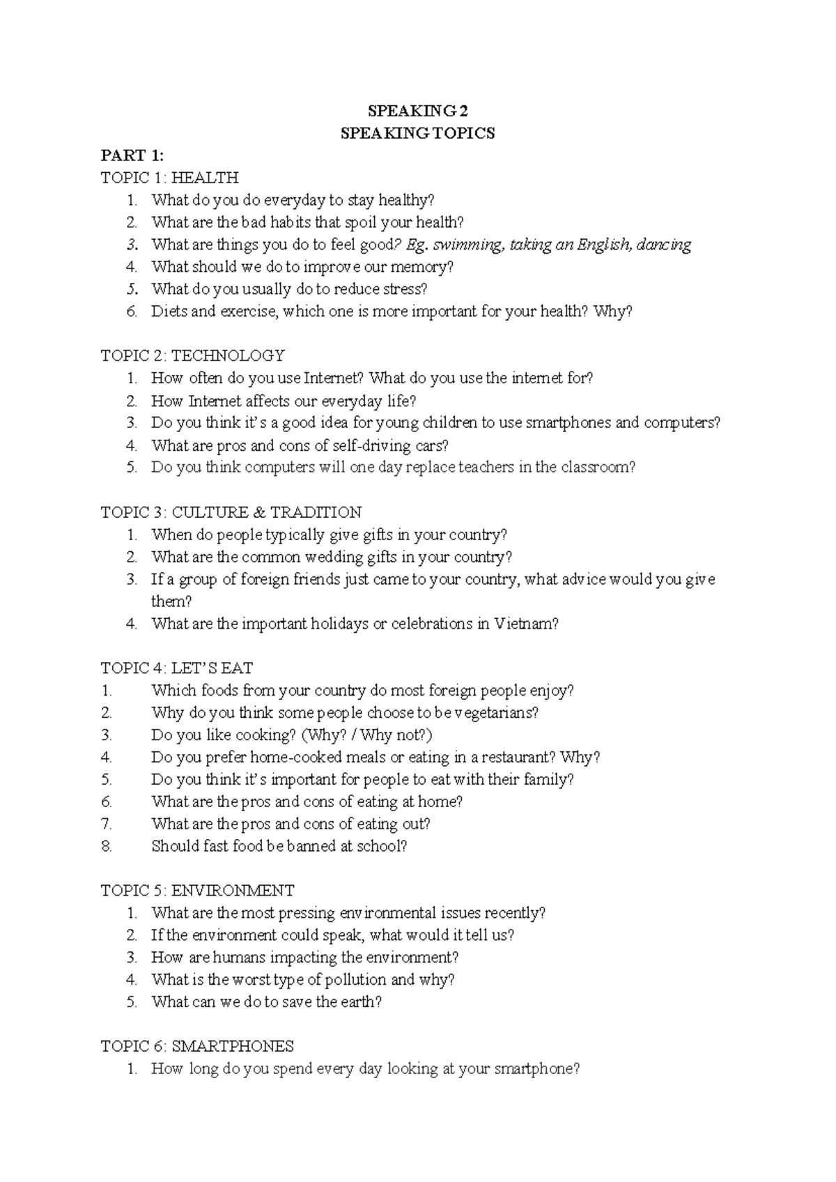 [Term II] Speaking Syllabus: Topics on Health, Technology, Culture ...