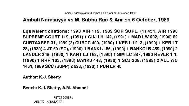 Ambati Narasayya vs M. Subba Rao Anr: Supreme Court Judgment Analysis ...