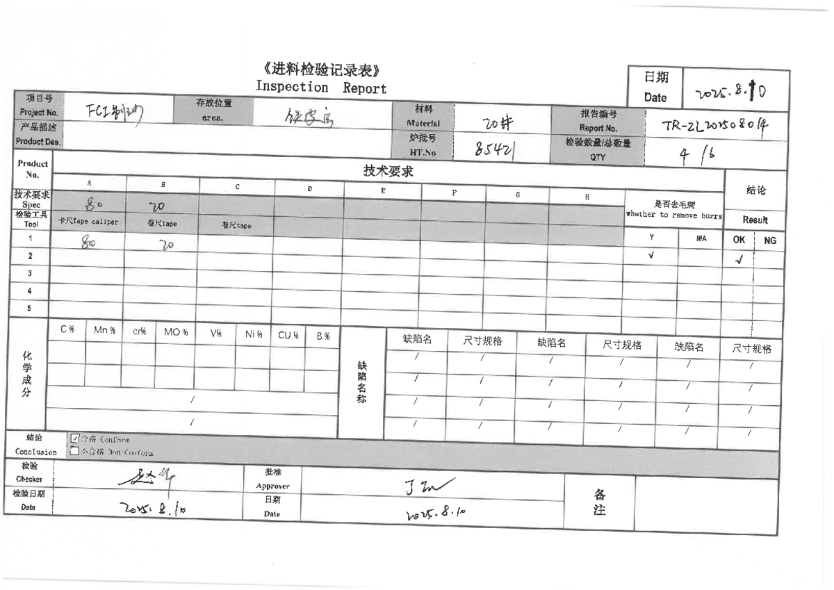 Inspection Report for Project FCI40120 - Material Test Certificate 20 ...