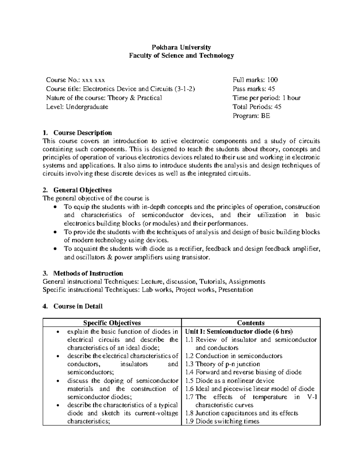 Electronics Devices and Circuits (BE 1) - Course Overview and Details ...