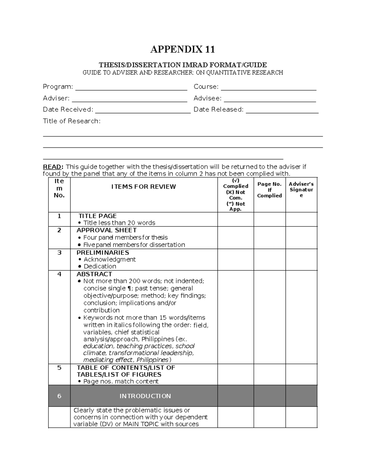 IMRAD GUIDE FOR QUANTITATIVE RESEARCH: ADVISER & RESEARCHER - Studocu