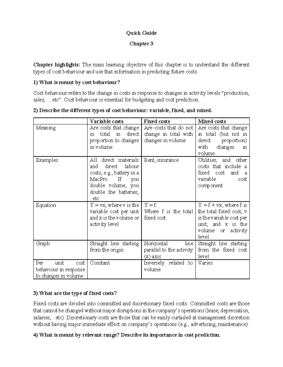 Chapter 3 Cost Behaviour Analysis Summary Notes - Studocu