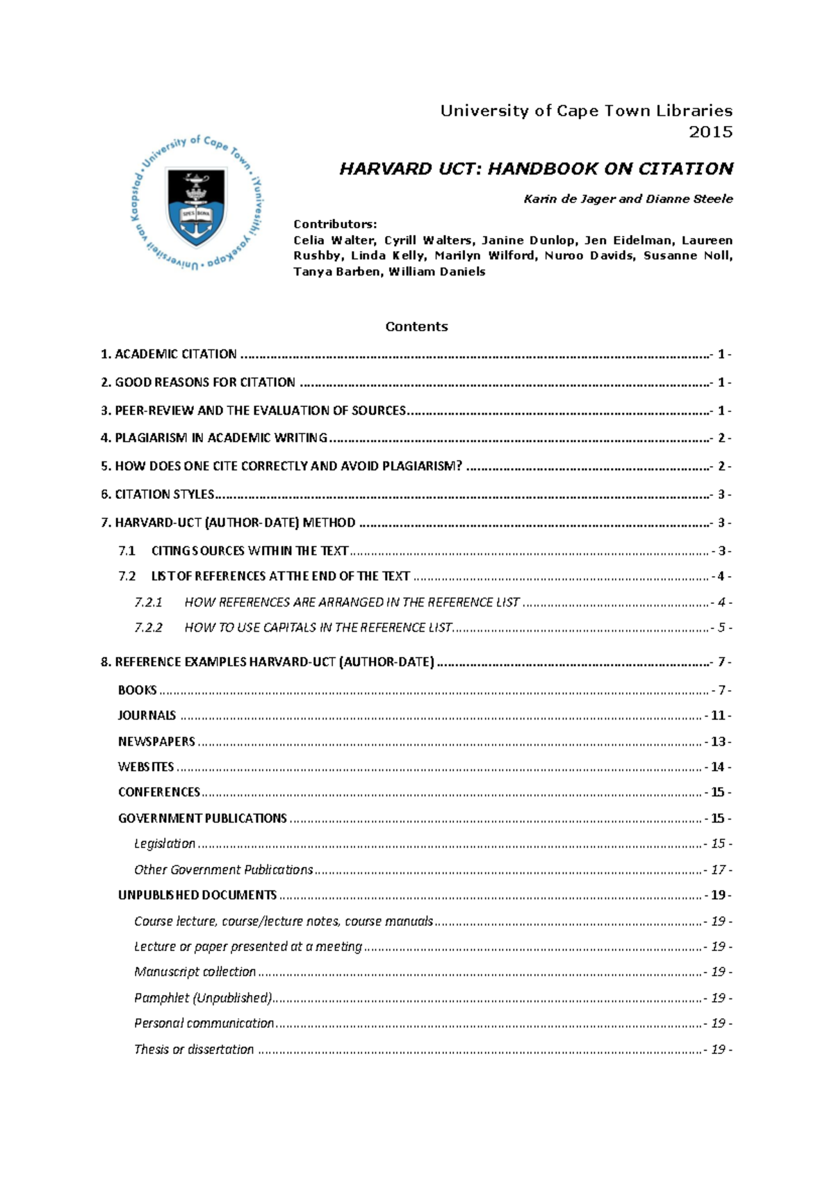 UCT 2015 - Comprehensive Harvard Referencing Guide - Studocu