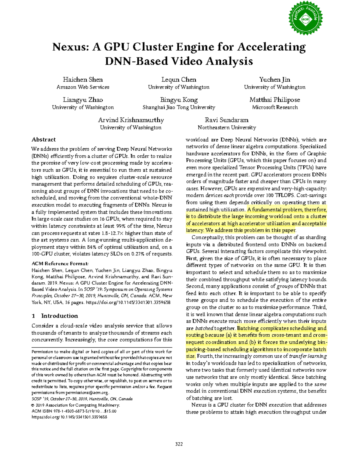 Nexus: GPU Cluster Engine for Accelerating DNN Video Analysis (SOSP ...