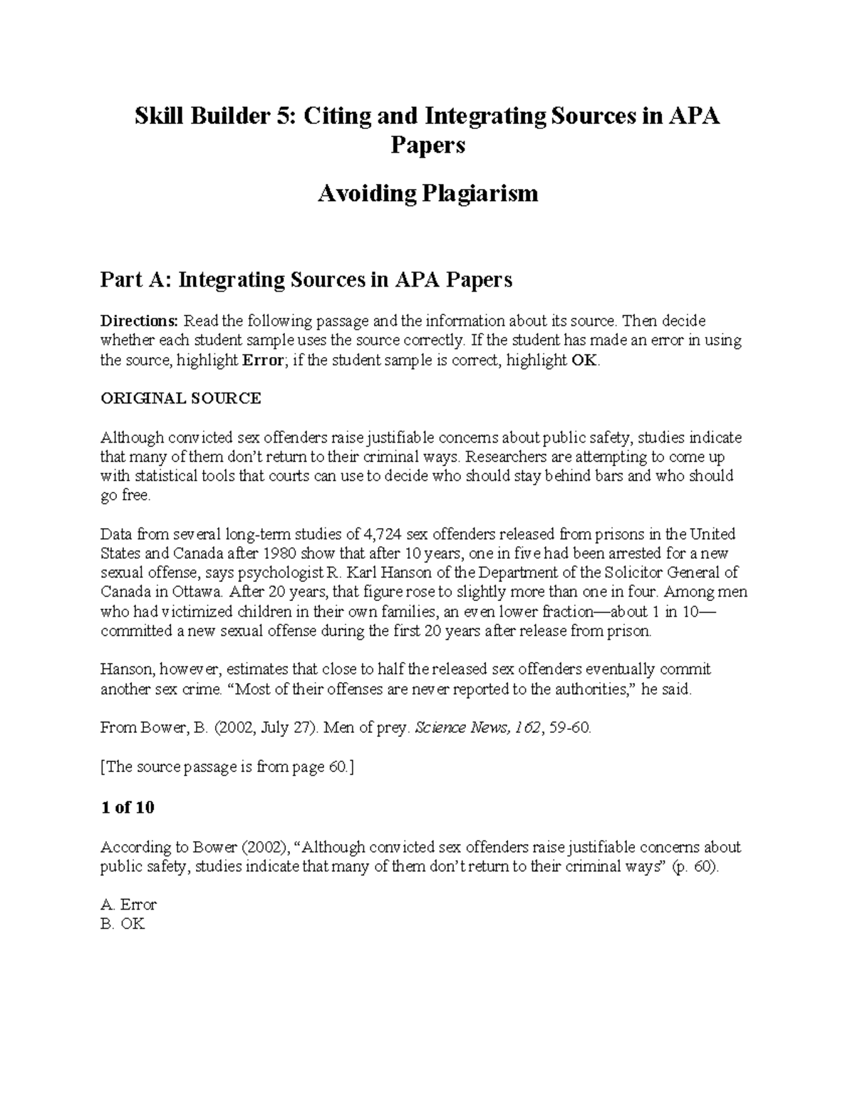 Skill Builder 5: Citing & Integrating Sources in APA Papers - Studocu