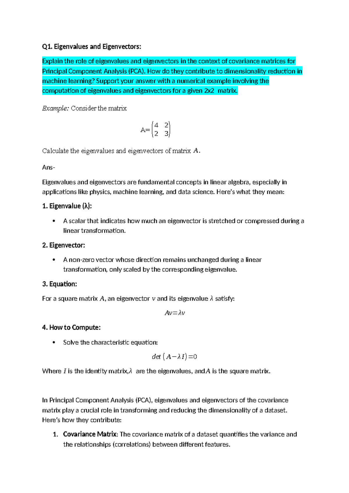 Unit-2 Notes: Eigenvalues, Eigenvectors, and SVD in PCA and ML - Studocu