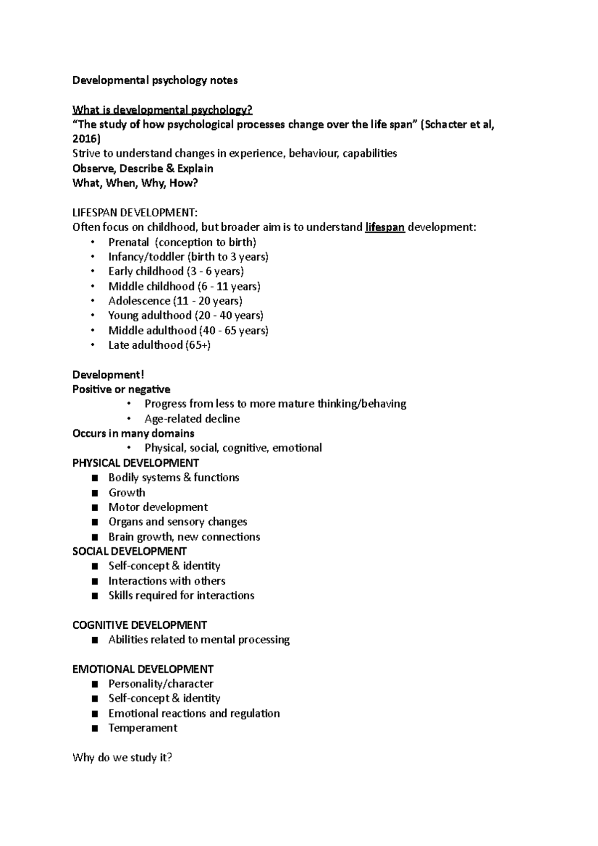 Developmental Psychology Notes: Key Theories and Concepts - Studocu