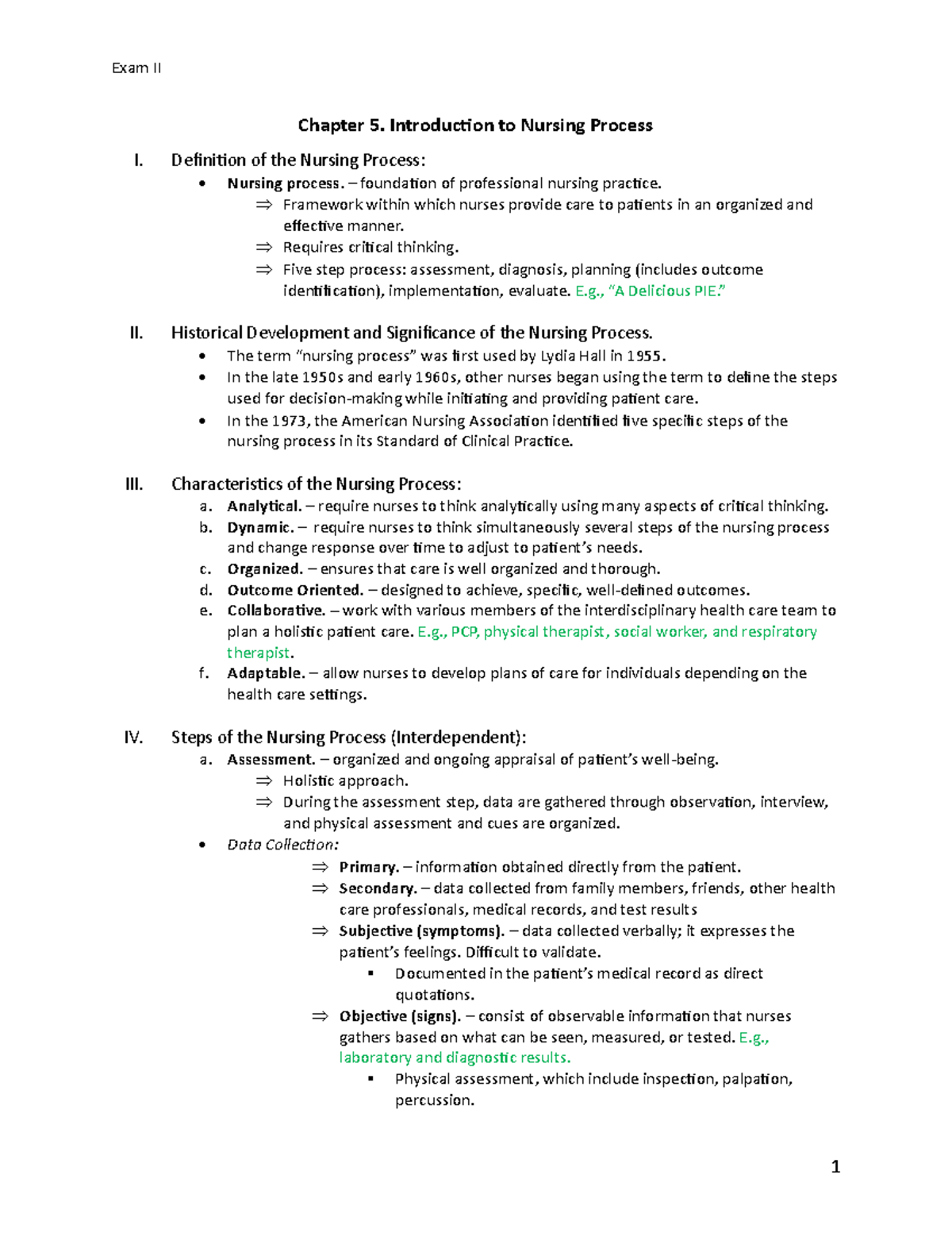 Exam II Study Guide: Nursing Process and Communication Principles - Studocu